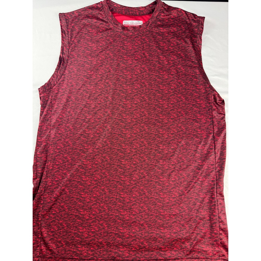 Ultra Performance Mens 2XL Sleeveless Muscle Shirt Red Black Space Dye Heather